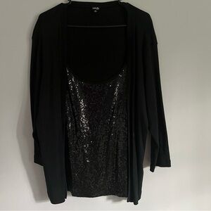 Rafaella Black Sequin Knit Cardigan Overlay Blouse